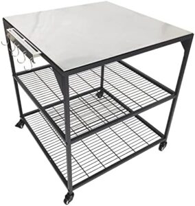 Discover the ultimate outdoor dining experience with this three-shelf cart featuring a stainless steel pizza oven, grill, and heavy-duty construction. Perfect for backyard gatherings, up to 64" long.