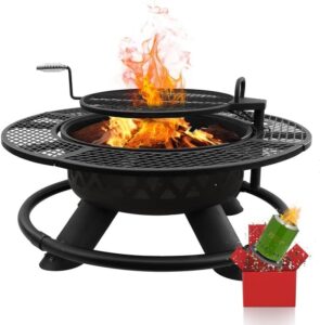 Elevate your backyard gatherings with the Red Mountain Valley 47" Outdoor Fire Pit featuring a 2-in-1 design, adjustable grill, and large wood burning firepit bowl for up to 8 hours of warmth.