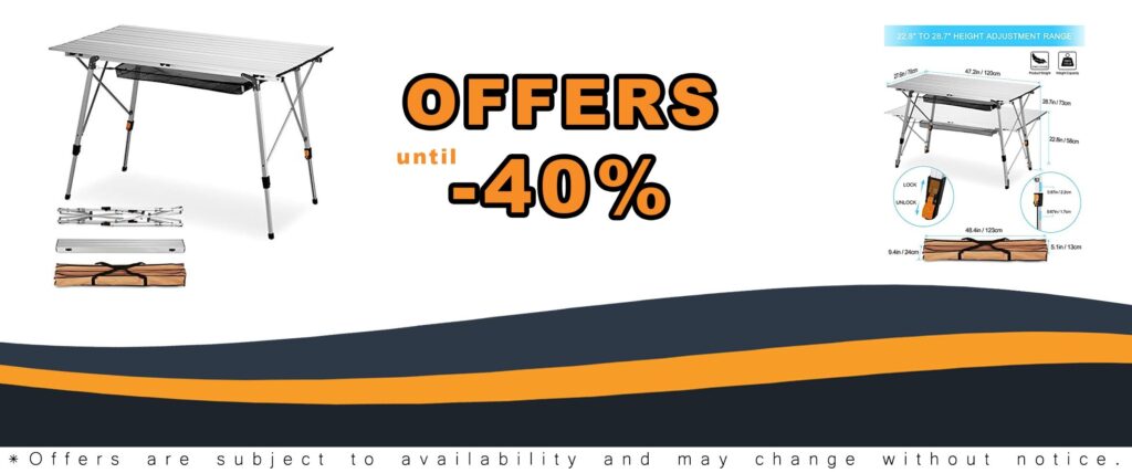 Five Joy Folding Camping Table Outdoor Portable Picnic Camp Table with Aluminum Legs and Mesh Layer