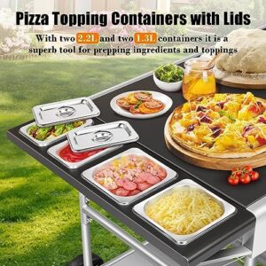 Here is the generated SEO meta description:

"Upgrade outdoor dining with this Pizza Oven Table featuring a topping station and grill cart for Ninja Woodfire Grill, Blackstone Griddle, and more. Perfect for food prep and serving up to 6 people."