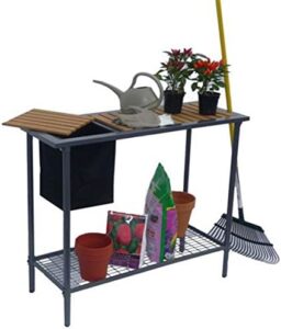 Transform your gardening experience with the Weatherguard Potting Bench, featuring a removable trimmings bin and adjustable shelf for optimal storage and organization.