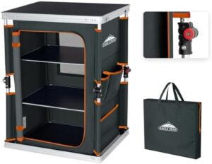Here is the meta description:

"Upgrade your camping adventures with EAGLE PEAK's portable table featuring 3-tier storage and side pockets. Compact design, easy set up and perfect for outdoor cooking. Limited time offer: get 15% off and enjoy more space!"