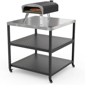 Here is the generated SEO meta description:

"Perfect your indoor or outdoor dining experience with this 31.5x31.5x33 inch stainless steel grill cart pizza oven stand, featuring a large modular table for food prep and serving."