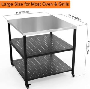 Here is the generated SEO meta description:

"Perfect your indoor or outdoor dining experience with this 31.5x31.5x33 inch stainless steel grill cart pizza oven stand, featuring a large modular table for food prep and serving."