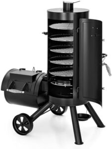 Here is the optimized SEO meta description:

"Upgrade your outdoor cooking with the MFSTUDIO Vertical Offset Smoker Charcoal Grill. Features extra large BBQ barrel grills, drum smoker combo and 5 removable grates for smoking and barbecue cooking. Perfect for large gatherings."