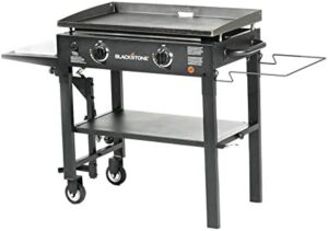 "Master outdoor cooking with the 1853 Flat Top Gas Grill, featuring 2 burners, propane fuelled and a rear grease management system. Perfect for camping, this 28-inch griddle station includes a built-in cutting board and garbage holder."