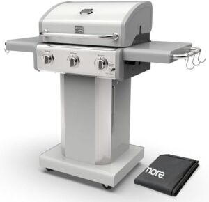 Unlock outdoor cooking convenience with the Kenmore 3-Burner Propane BBQ Grill, featuring 30,000 BTUs, cast iron grates, and versatile folding tables.