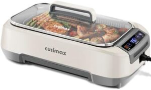 Get a flavorful cooking experience with the CUSIMAX Electric Grill featuring 1500W power, LED display & tempered glass lid. Enjoy non-stick grill plates and advanced smoke extraction for perfect Korean BBQ results.