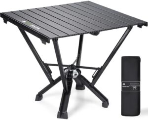 Discover the ultimate outdoor folding table! One-piece die-cast aluminum frame ensures durability. Supports 380 lbs and features a roll-up metal desk, perfect for picnics and BBQs.