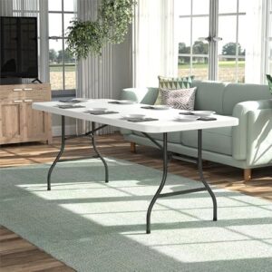 Elevate your events with the COSCO 6 Foot Blow Molded Folding Table, a sturdy and compact solution for indoor and outdoor gatherings. Perfect for parties or meetings, its white finish fits any decor.