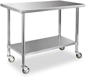 Here is the generated SEO meta description:

"Elevate your commercial kitchen workflow with this STABLEINK Stainless Steel Table featuring caster wheels, adjustable undershelf, and sturdy construction. Perfect for restaurants, hotels, garages, and more - shop now and enjoy a special discount!"