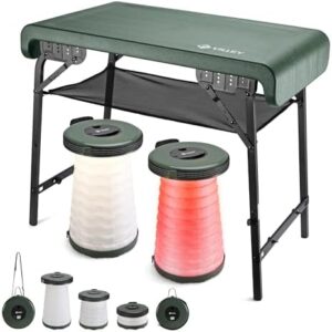 "Transform outdoor adventures with Villey's lightweight camping table and portable stools set. Features foldable design for easy transport, mesh layer for ventilation, and 2 included stools perfect for beach, BBQ, or indoor use."