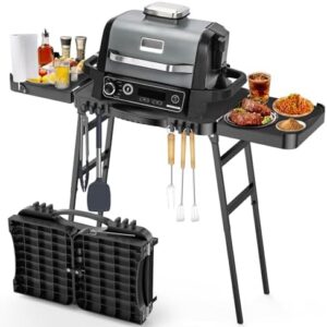 Elevate your outdoor cooking with the Ninja Woodfire Grill Stand, compatible with multiple brands. Ideal for griddles, pizza ovens, and air fryers. 51in space for a perfect fit. Adjust height to suit your needs. Perfect grill companion! (146 characters)