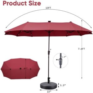 Elevate your outdoor gatherings with the 13Ft Large Patio Umbrella featuring solar lights and easy crank mechanism. Perfect for yards, poolside, or decks - 64-inch diameter canopy.