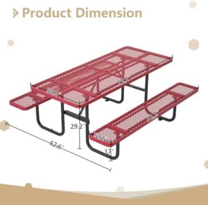 Here is the optimized meta description:

"Upgrade your outdoor gatherings with this sturdy steel picnic table featuring an umbrella hole and commercial-grade design for gardens and courtyards. Dimensions: 72'' x 42''. Perfect for BBQs and social events."