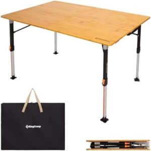 Discover the KingCamp Bamboo Folding Table, a portable outdoor wonder! Adjust height, compact & lightweight design perfect for camping, picnics, RV trips and more. Perfect for families or friends on-the-go.