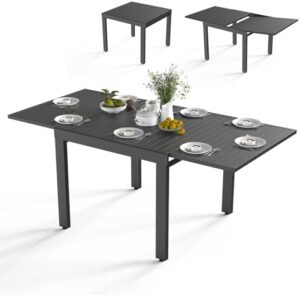Discover the ultimate outdoor dining experience with VINGLI's expandable patio table for 4-8, featuring a sturdy black metal frame and easy-to-adjust legs. Perfect for parties and BBQs!