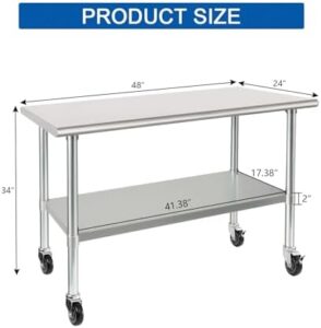 Get a commercial-grade work table that withstands heavy use! Our HARDURA Stainless Steel Table features 24 x 48 inches of durable surface space, casters for easy mobility and an undershelf for storage.