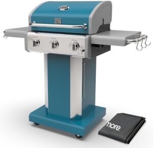 Here is the optimized SEO meta description:

"Upgrade your outdoor cooking experience with this Kenmore 3-Burner Propane BBQ Grill featuring 30,000 BTUs gas power, cast iron grates, and convenient folding tables. Bonus cover included!"