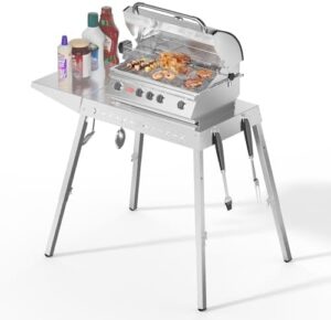 Here is the generated SEO meta description:

"Upgrade your outdoor cooking experience with this Food Grade 304 Stainless Steel BBQ Grill Table featuring foldable legs for easy transport, perfect for RVs, camping, and tailgating. Enjoy grilling in style."