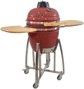 Here is the optimized SEO meta description:

Experience outdoor grilling with the Sunnydaze 18" Kamado Charcoal Grill, featuring a smoker combo, side tables and wheels. Perfect for backyard BBQs, great value at this discounted price!