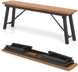 Discover the ultimate outdoor dining experience with HAPPYGRILL's folding picnic bench set of 2. Enjoy 55" long rectangular wooden benches perfect for camping, BBQs, or indoor use, featuring a sturdy metal frame and acacia wood construction. Limited time discounts available!