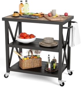 Enhance your backyard gatherings with the PHI VILLA Outdoor Grill Table, featuring a ceramic wood grain table top and ample shelves for serving. Perfect for patio BBQs and grilling parties, this elegant grill cart is a must-have for outdoor entertaining!