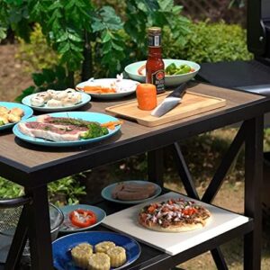Enhance your backyard gatherings with the PHI VILLA Outdoor Grill Table, featuring a ceramic wood grain table top and ample shelves for serving. Perfect for patio BBQs and grilling parties, this elegant grill cart is a must-have for outdoor entertaining!
