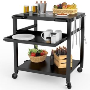 Here is the optimized SEO meta description:

"Stay organized and fueled during outdoor gatherings with Nuuk's 24"x30" grill prep table featuring a 3-layer pizza oven, movable design, and universal wheels for effortless backyard BBQs."