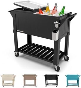 Coolest outdoor gatherings start here! Our Permasteel 80-Qt Antique Patio Cooler features wooden teak accents, rolling wheels and handles for effortless transport. Perfect for backyard BBQs and events!