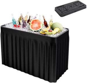 Here is the meta description:

"Stay cool at your next party with this 4-foot folding ice table featuring a drain and removable skirt. Perfect for outdoor gatherings, wedding receptions, or BBQs."