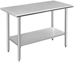 Elevate your kitchen prep game with the ROCKPOINT Stainless Steel Table, featuring a 24x48 inch NSF metal surface, adjustable under shelf, and heavy-duty construction for commercial-grade performance in restaurants, homes, and hotels.