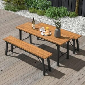 Here is the optimized SEO meta description:

"Portable and compact, this HappyGrill Acacia Wood Picnic Table with Metal Frame offers a versatile dining solution for indoor and outdoor activities. Perfect for camping, BBQs, or backyard gatherings."
