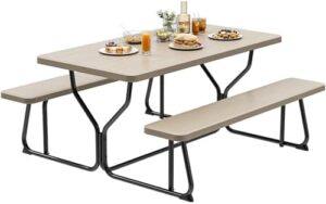 Here is the meta description:

"Upgrade your outdoor gatherings with YITAHOME's heavy-duty picnic table and bench, featuring a weather-resistant resin tabletop and stable steel frame. Perfect for yard, patio, or lawn parties."
