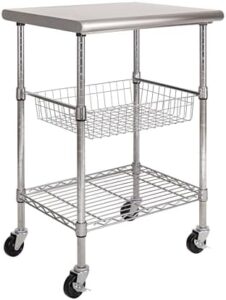 Elevate your kitchen workflow with the Seville Classics Commercial Work Table Island Utility Cart Prep Station. Boasting a stainless-steel top, NSF certification, and spacious design (24" W x 20" D), perfect for restaurants, kitchens, warehouses, garages, hotels, or homes.