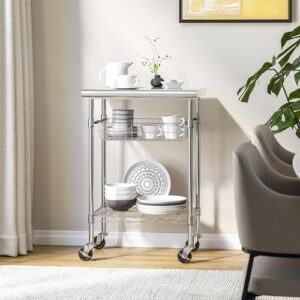 Elevate your kitchen workflow with the Seville Classics Commercial Work Table Island Utility Cart Prep Station. Boasting a stainless-steel top, NSF certification, and spacious design (24" W x 20" D), perfect for restaurants, kitchens, warehouses, garages, hotels, or homes.