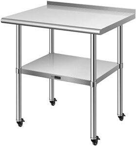 Boost your commercial or home kitchen with VIVOHOME's stainless steel work table featuring a backsplash, wheels, and ample prep space. Perfect for restaurants, hotels, homes, and warehouses. Great value!