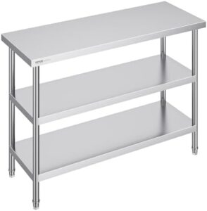 Here is the output:

"Maximize your kitchen prep space with VEVOR's 18x48x34 inch stainless steel food table, featuring adjustable undershelf storage and heavy-duty metal construction for BBQ, kitchen, home, or garage use."