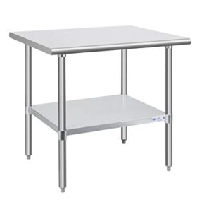 Get a commercial-grade workstation with the Hally Stainless Steel Table. Features 30x36 inches of space, an undershelf, and durable galvanized legs for restaurants, homes, and hotels. Perfect for prep and work areas.