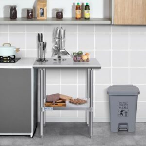 Get a commercial-grade workstation with the Hally Stainless Steel Table. Features 30x36 inches of space, an undershelf, and durable galvanized legs for restaurants, homes, and hotels. Perfect for prep and work areas.