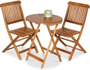 Discover the Best Choice Products 3-Piece Acacia Wood Bistro Set, featuring folding patio furniture with 2 chairs and a round coffee table in teak finish. Perfect for backyard, balcony, or deck use!