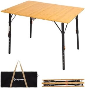 Elevate your outdoor gatherings with the KingCamp Bamboo Folding Table, a 4-fold portable wonder featuring adjustable height and lightweight aluminum frame. Perfect for camping, picnics, BBQs, or tailgating events!