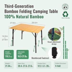 Elevate your outdoor gatherings with the KingCamp Bamboo Folding Table, a 4-fold portable wonder featuring adjustable height and lightweight aluminum frame. Perfect for camping, picnics, BBQs, or tailgating events!