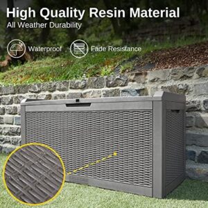 Discover the EAST OAK Outdoor Storage Box, a 100-gallon deck box with waterproof resin and lockable design for patio cushions, gardening tools, and pool accessories.