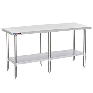 "Boost your kitchen workflow with the DuraSteel 24x84 Commercial Stainless Steel Table, featuring NSF certification and a metal work bench design. Enjoy under-shelf storage for added convenience."