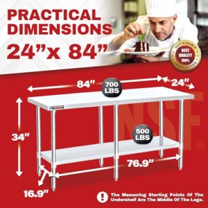 "Boost your kitchen workflow with the DuraSteel 24x84 Commercial Stainless Steel Table, featuring NSF certification and a metal work bench design. Enjoy under-shelf storage for added convenience."
