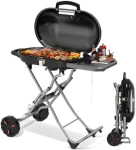 Here is the output:

"Enjoy outdoor cooking with this Portable Propane Gas Grill featuring 15,000 BTU, 406 sq.in. grilling areas and built-in thermometer, perfect for patio gatherings or parties, buy now and get a special discount on your purchase!"