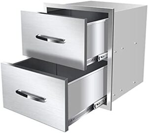 "Transform your outdoor cooking experience with this Stainless Steel Outdoor Kitchen BBQ Island featuring triple-access drawers and flush mount design for effortless storage, perfect for small yards or patios."