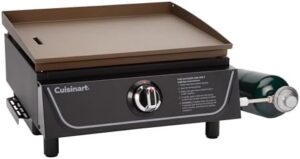 Perfect your outdoor cooking experience with the compact 17” Tabletop Gas Griddle, featuring easy assembly and a grease cup. Cook up to 255 sq in for camping, tailgates, or BBQs!