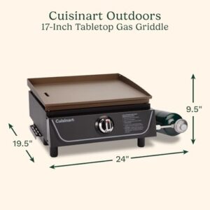 Perfect your outdoor cooking experience with the compact 17” Tabletop Gas Griddle, featuring easy assembly and a grease cup. Cook up to 255 sq in for camping, tailgates, or BBQs!